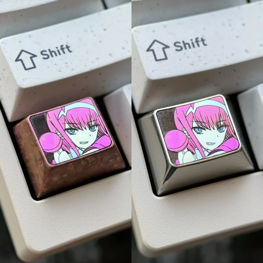 A vivid Zero Two Titanium Keycap, expertly crafted from premium titanium alloy, shines as an artisan Ctrl key, enhancing any personalized design.