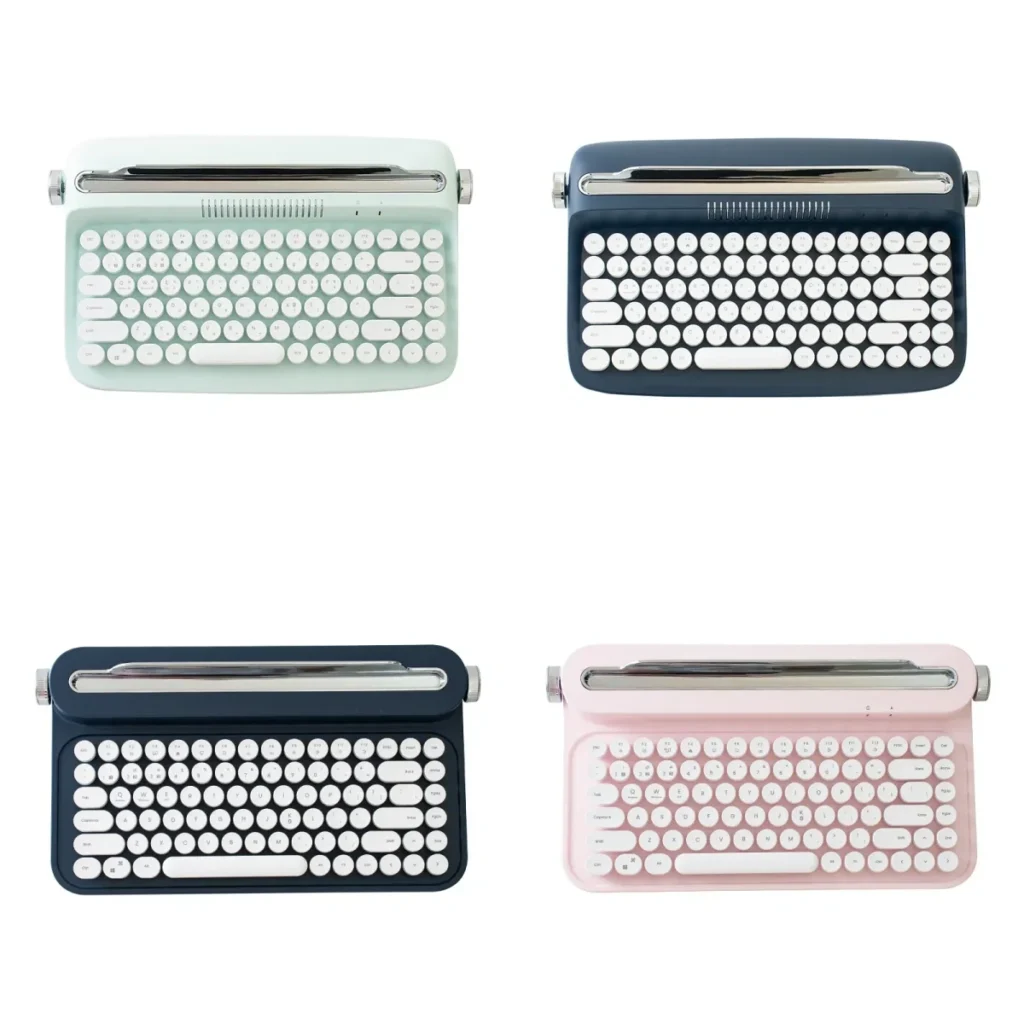 Vintage Typewriter Series Keyboard, showcasing its iconic vintage typewriter design and multi-device connectivity for playful tech fun.