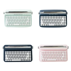 Vintage Typewriter Series Keyboard, showcasing its iconic vintage typewriter design and multi-device connectivity for playful tech fun.