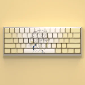 Elegant Violet Evergarden Keycaps Set for mechanical keyboards, showcasing exclusive side-lit translucent legends and a serene, artistic color palette.