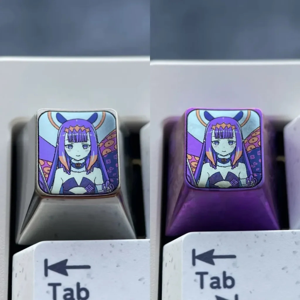 Virtual YouTuber: Ninomae Ina'Nis Keycaps handcrafted with a rich purple metallic luster, showcasing its sleek modern design and premium finish.