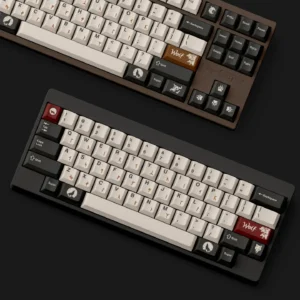 Detailed Wolf Keycap Set showcasing its exclusive PBT dye-sub thick design with fierce, vibrant wolf imagery, embodying an untamed design.