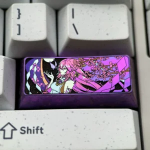 Exquisite Yae Miko Titanium Artisan Keycap, showcasing vibrant Genshin Impact anime aesthetics and intricate details crafted from lustrous metal.