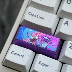 Stunning Yae Miko Titanium Alloy 2.25U Enter keycap for Genshin Impact, with vibrant anime character art and a luxurious, polished finish.