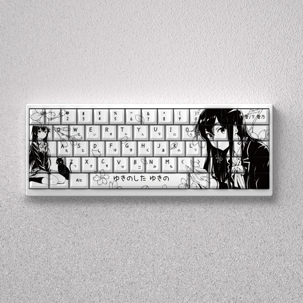 Exclusive Yukino Yukinoshita Keycaps set, beautifully showcasing detailed monochrome art of Yukino Yukinoshita for elegant mechanical keyboard.