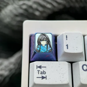 Stunning main view of the Exclusive Yukino Titanium Anime Keycap, featuring vibrant character art on polished titanium for ESC keyboards.