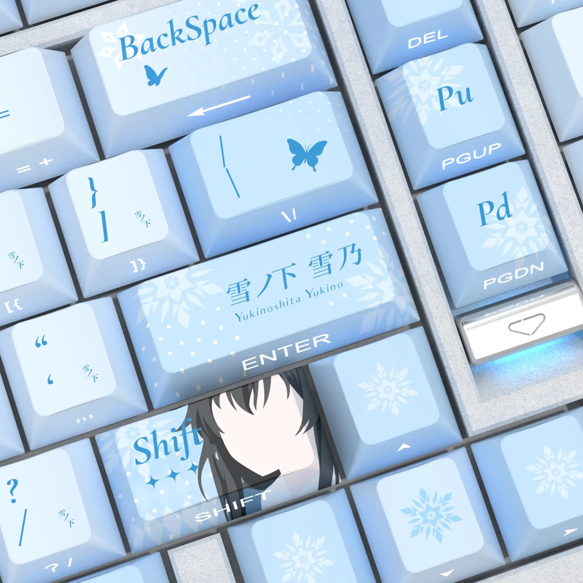 Full gallery of premium Yukinoshita Yukino Keycaps Set. Admire the elegant PBT, crisp side-printed shine-through legends, and anime aesthetics from all design.