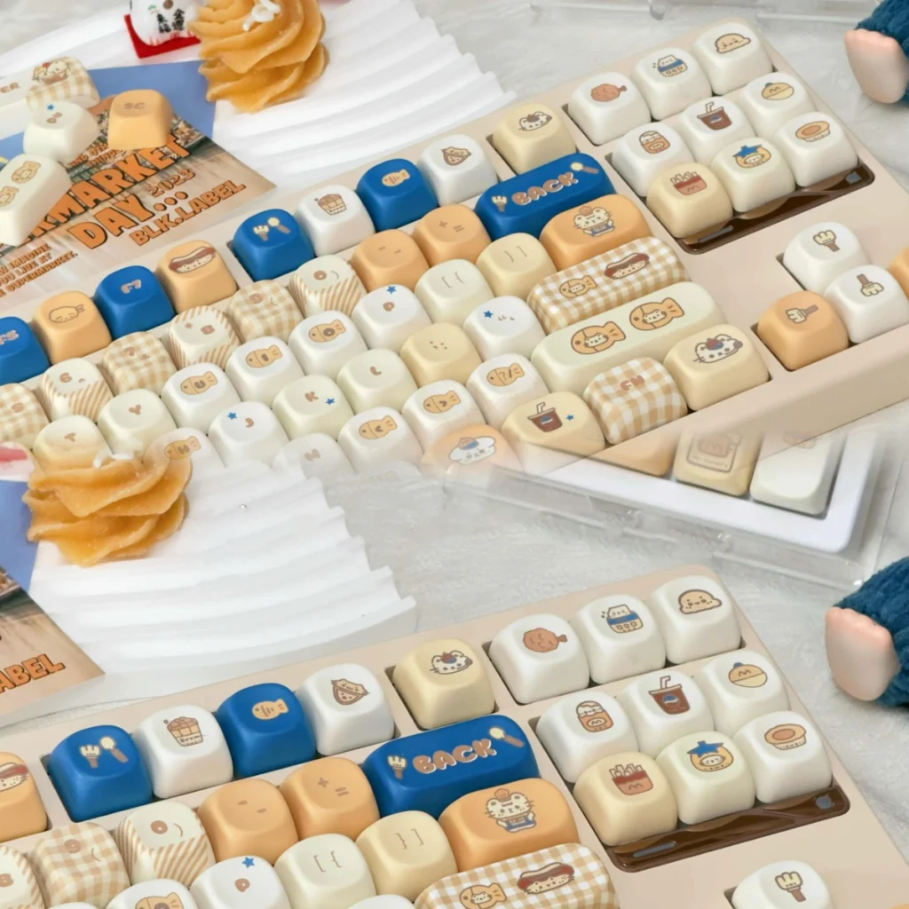 Captivating collection of Yummy Delightful Keycap Set, showcasing charming food-inspired designs and durable 5-sided dye-sublimation for a whimsical desktop.