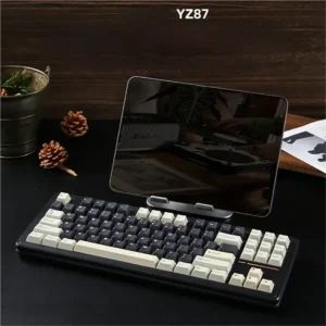 Striking YZ87 Black Hole custom mechanical keyboard. Gasket mount, hot-swappable, tri-mode, sleek black design with vibrant cosmic RGB.