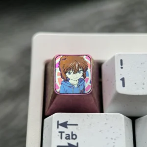 Vibrant Ai Haibara anime illustration on a premium titanium ESC keycap for mechanical keyboards, showcasing artistic detail and quality.