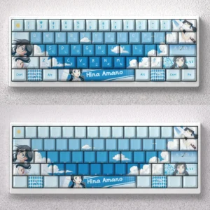 Exclusive Hina Amano Dye-Sub PBT mechanical keycap set, artfully displayed to showcase its vibrant Weathering With You anime aesthetic.