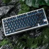 Collection of angular shadow black side-print keycaps set, showcasing their sleek geometric design and subtle shine-through PBT double-shot legends.