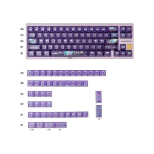 Vibrant dye-sublimated anime keycap set showcasing a silver-haired battle princess. This premium PC gaming keycap features a translucent frosted design.