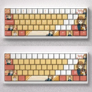 Vibrant Hirasawa Yui K-On! PBT anime keycap set for custom mechanical keyboards, showcasing cute pastel character art with a playful aesthetic.