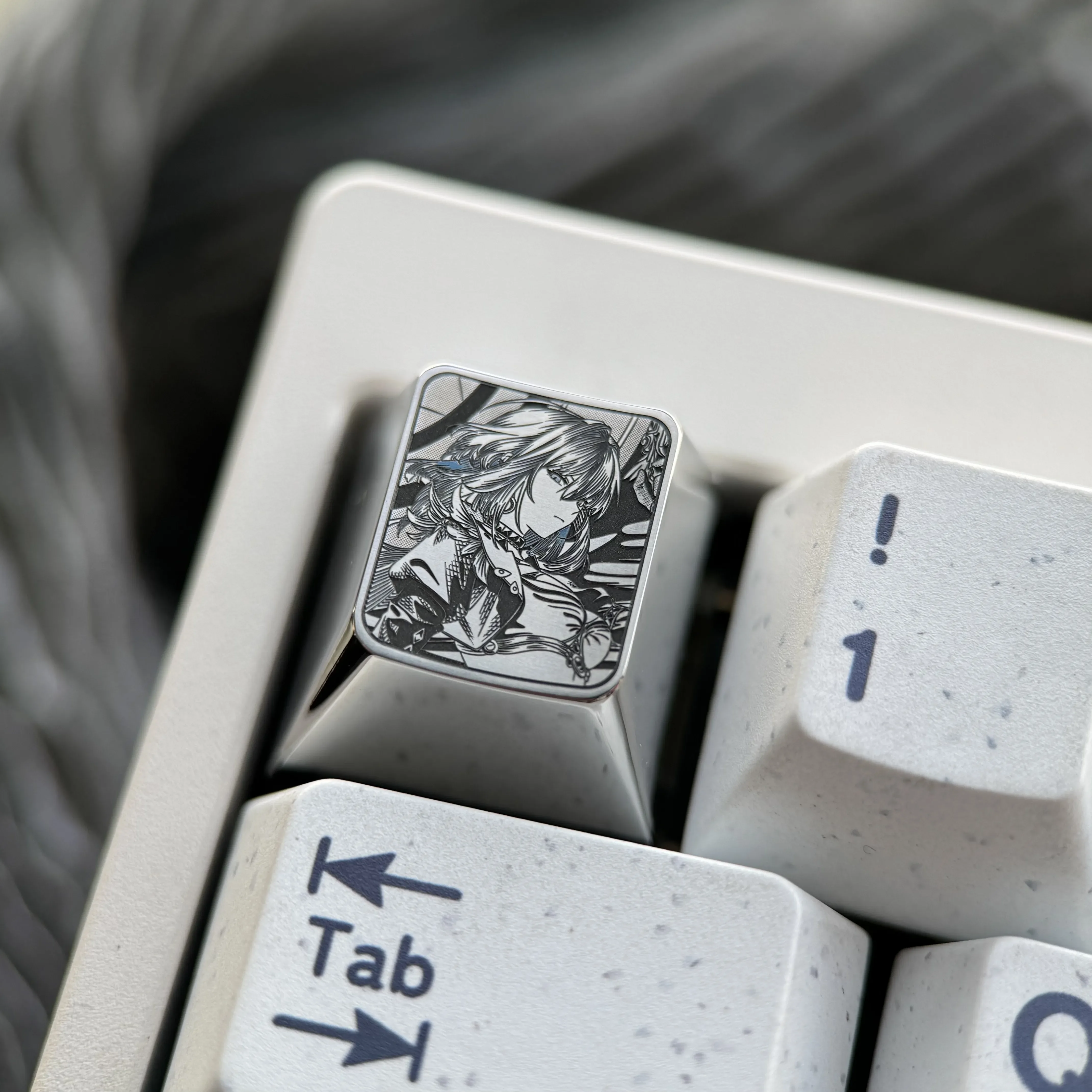 Premium Wuthering Waves: Galbrena Keycap, precision-engraved with intricate anime dot-art motifs for unparalleled keyboard artistry.