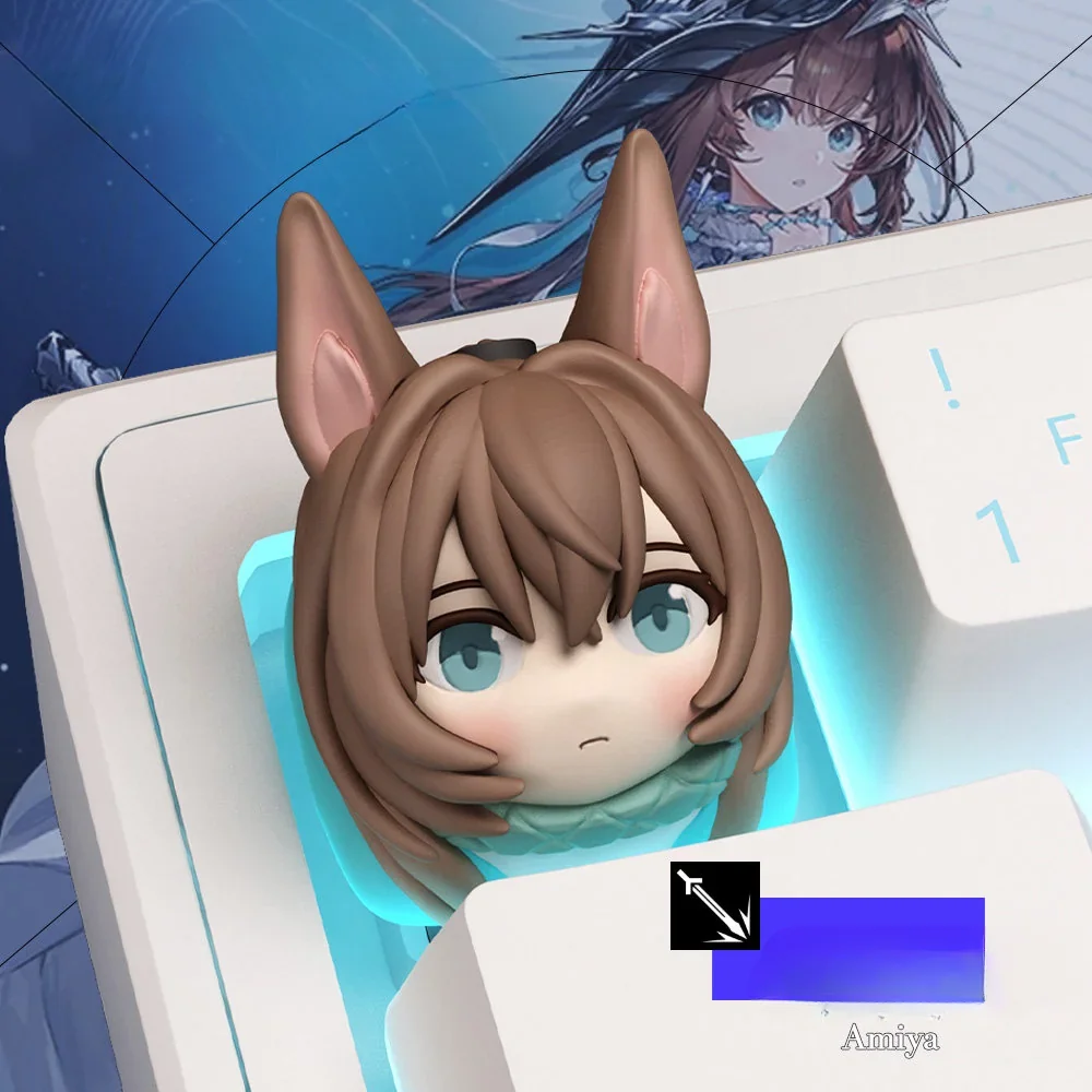 Adorable Arknights Amiya keycap, a unique collectible featuring cute chibi fan-art, perfectly showcasing artistic character design.