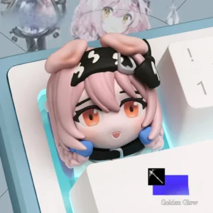 Exclusive Arknights Goldenglow artisan keycap, an adorable character charm. This vibrant anime-style Arknights keycap shows intricate detail.