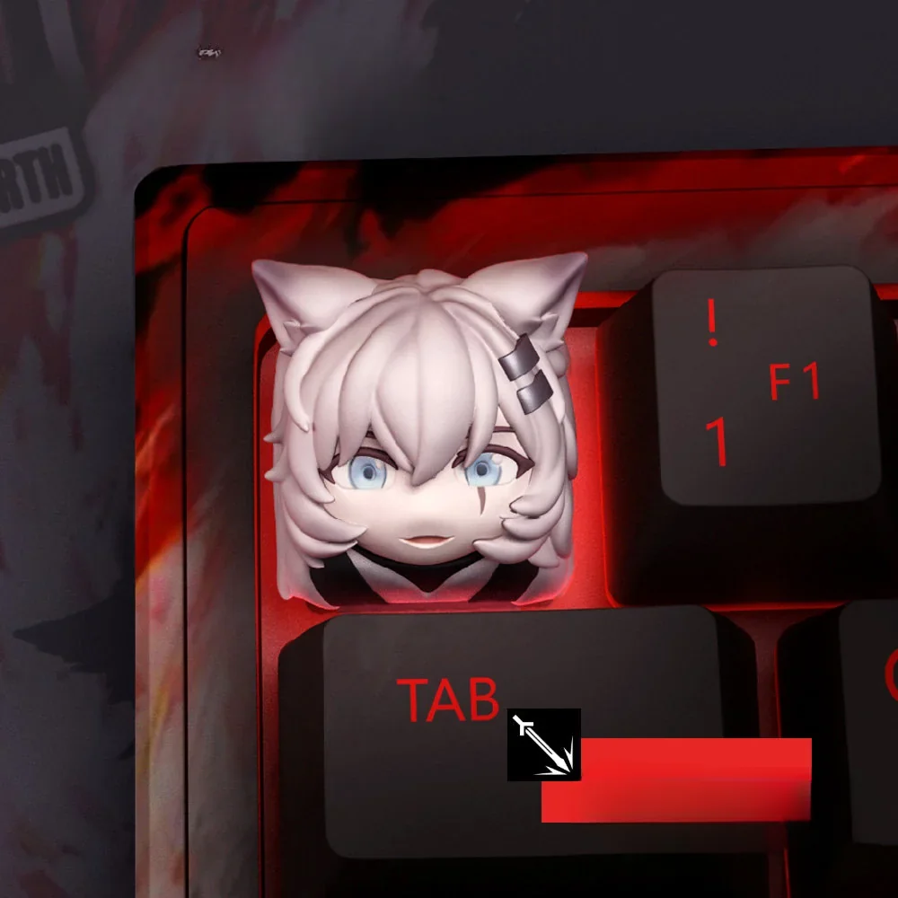 Exclusive Arknights Lappland keycap featuring a vibrant, detailed 3D sculpted cute anime character, perfect for fans.