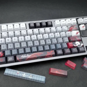 Close-up of premium Arlecchino The Knave keycap set, featuring subtle side-engraved legends and a mysterious dark aesthetic. Double-shot quality.