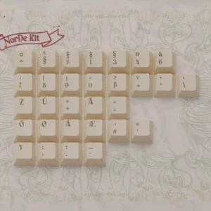 Exquisite Art Nouveau keycaps from the pbt set, showcasing intricate floral motifs and organic flowing lines in soft, muted palette.