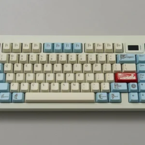 Exquisite Art Nouveau keycaps set showcasing intricate dye-sublimated floral motifs and organic lines in a soft, muted palette.