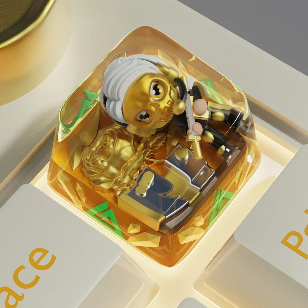 Handcrafted tactical D-Wolf artisan keycap from multiple angles, highlighting its rugged military aesthetic and fierce red accents.