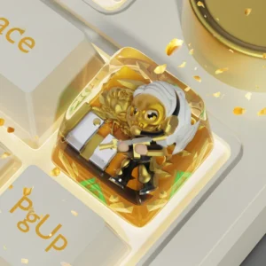 Main image of a handcrafted tactical D-Wolf artisan keycap, showcasing its fierce predatory design and intense red military accents.