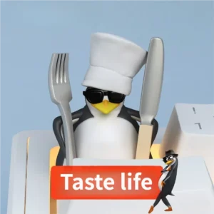 Handcrafted Vulgar Penguin artisan keycap for mechanical keyboards, featuring vibrant colors, detailed craftsmanship, and an expressive, playful setup.