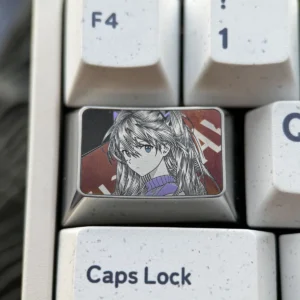 Iconic Asuka Keycap, precision engraved with bold anime art. Features metallic luster and intricate details. This premium Asuka keycap shines art design.