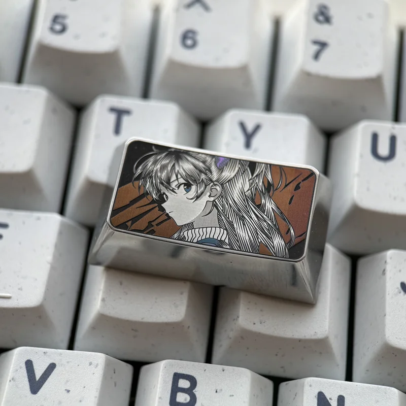 Evangelion-themed Asuka artisan keycap displaying intricate metallic engraving and high-detail craftsmanship.