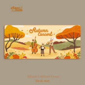 Artistic autumn concert large deskmat, beautifully illustrating a serene musical scene with warm fall colors and elegant instruments. This premium autumn serene design.