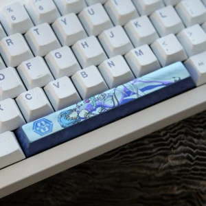 Iconic Ayanami Rei titanium space key keycap, featuring vibrant anime art and a polished, durable sci-fi aesthetic.