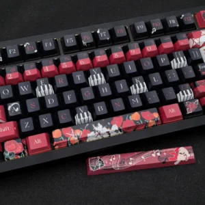 Ayn Keycap Set double-shot PBT keycaps. Main display reveals clean, minimalist tops and subtle, artistic side-printed legends.