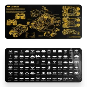 Ignite your hero with this extra-large waterproof Batman desk mat, featuring iconic Batmobile and dynamic comic art.