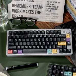 Vibrant blueberry donut magnetic switch keycaps set, a whimsical PBT dye-sub set ideal for Wooting keyboards, ensuring perfect compatibility.