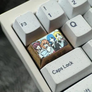 Premium Bocchi the Rock! Titanium Tab Keycap showcasing vibrant anime art on sleek anodized titanium. An exquisite Bocchi Keycap.