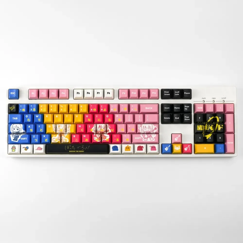 Vibrant Bocchi the Rock! Kessoku Band PBT keycaps set for mechanical keyboards, featuring exclusive anime character designs.
