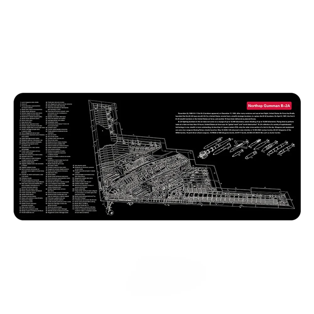 Detailed views of the premium Bomber Desk Mat, showcasing its iconic stealth design, tactical black and grey aesthetic, and oversized surface for peak design.