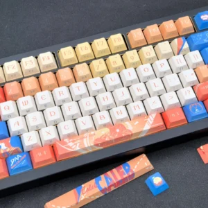 Multiple perspectives of the exclusive Caleb Keycap Set, emphasizing the elegant side-printed legends and premium, character design.