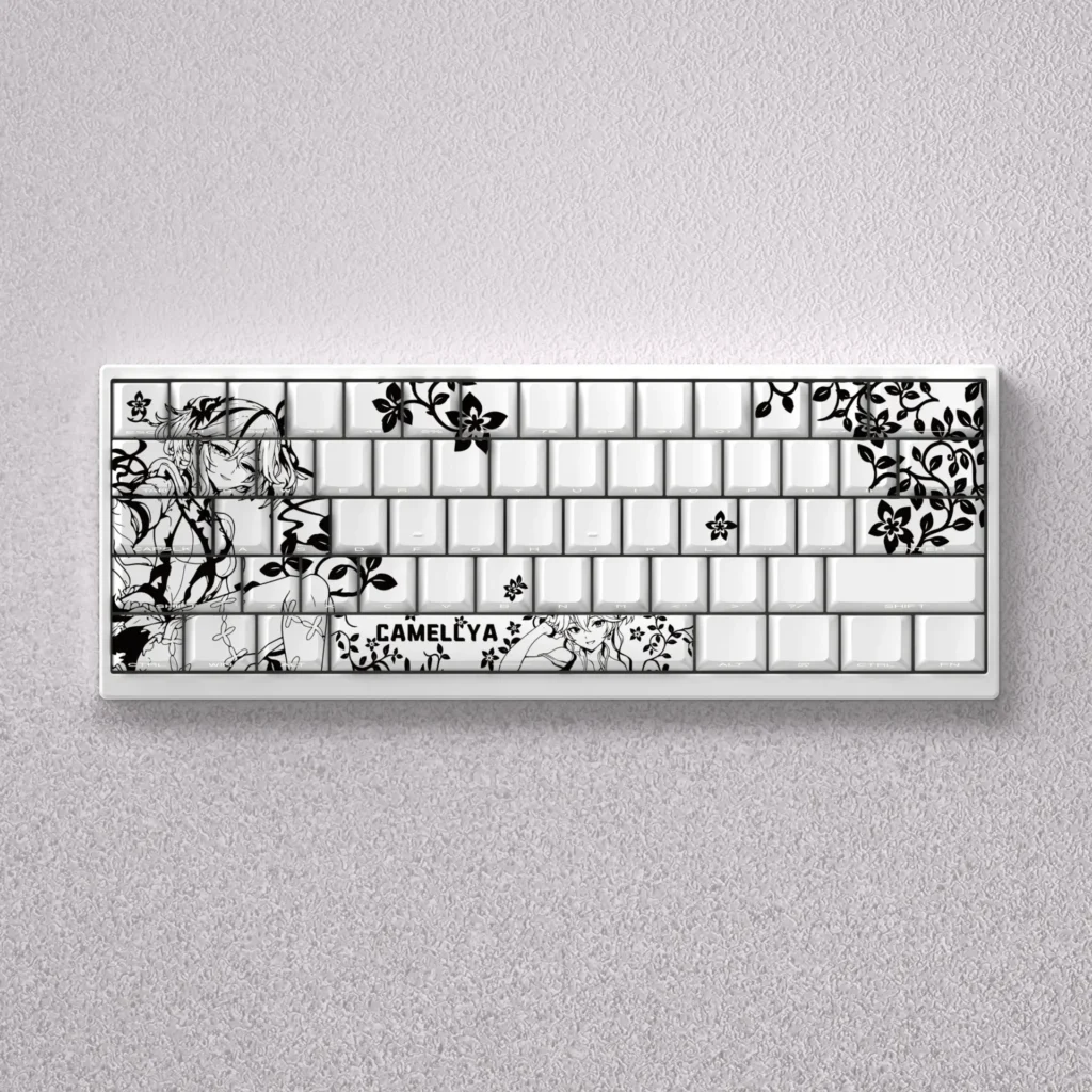 Elegant Camellya Keycap Set collection: gaming-inspired 60% 65% keycap set beautifully displayed, showcasing artistic design and premium feel.