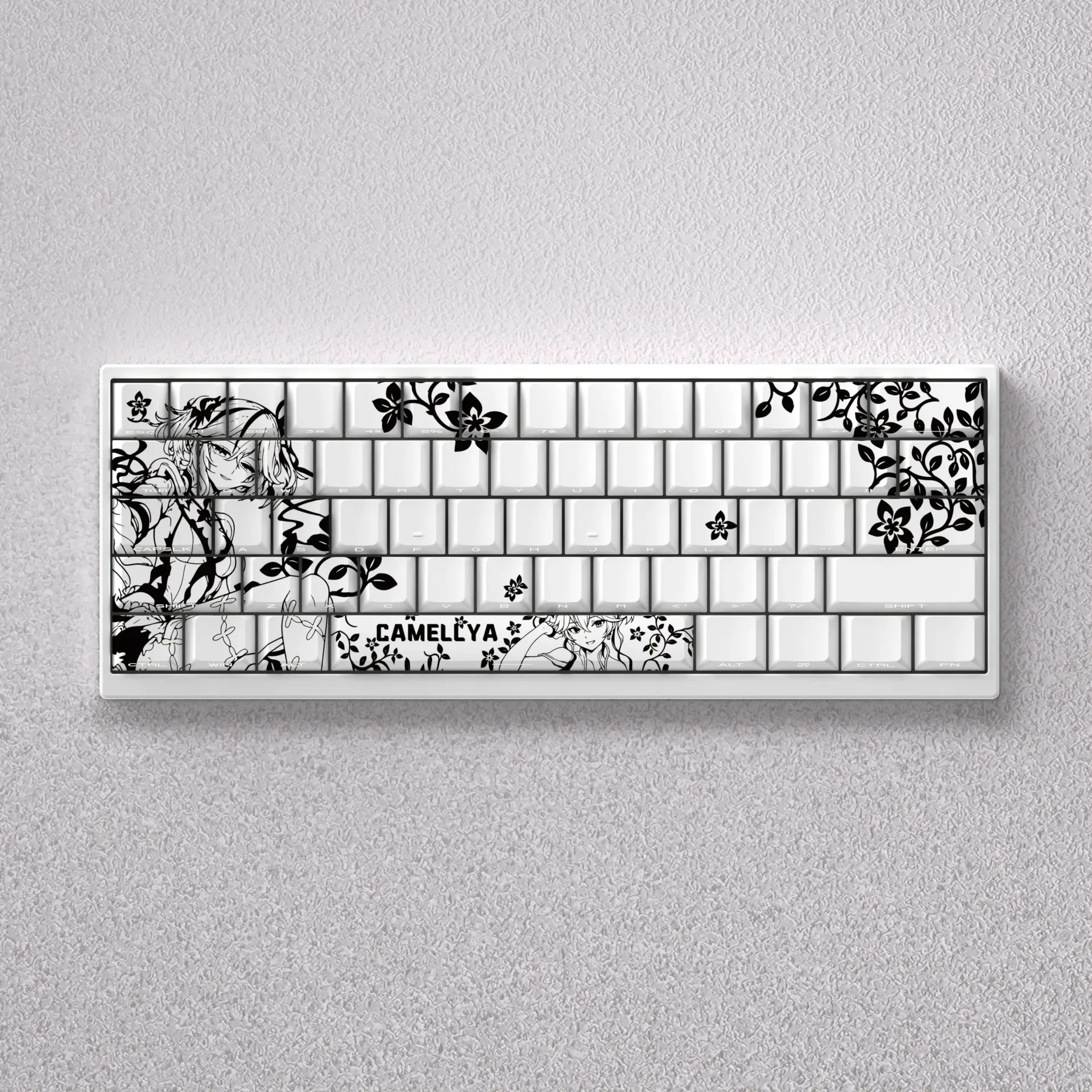 Elegant Camellya Keycap Set collection: gaming-inspired 60% 65% keycap set beautifully displayed, showcasing artistic design and premium feel.