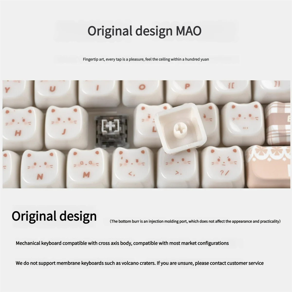 Adorable Baking Cat MAO Keycap Set, displayed from multiple angles. Features whimsical designs and a smooth, premium jade-like finish for custom keyboard.