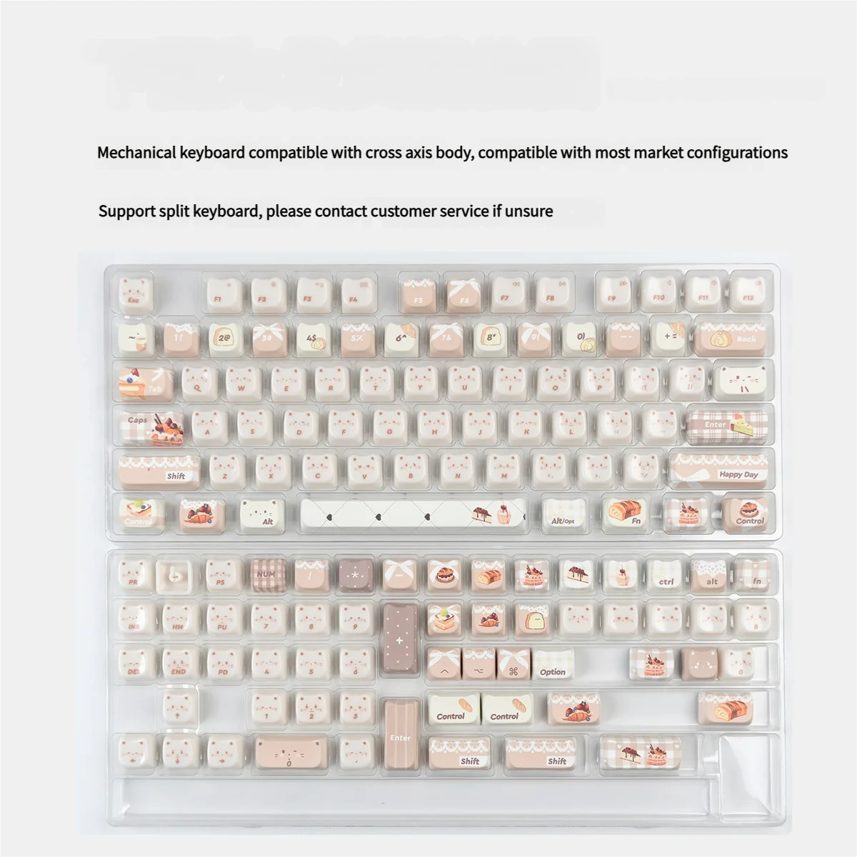 Baking Cat MAO Keycap Set from multiple angles, showcasing the adorable whimsical designs, smooth jade-like finish, and vibrant RGB glow.