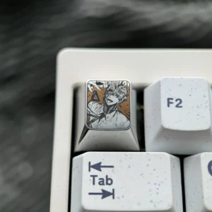 Experience premium craftsmanship: a Chainsaw Man Denji titanium keycap, showcasing vibrant, precision-engraved anime art as an ESC art piece.