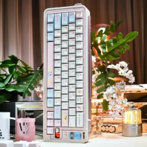 Exclusive Chalk Puppy Keycaps set main image, showcasing whimsical chalk-art puppies in soft, muted tones on durable PBT keycaps.