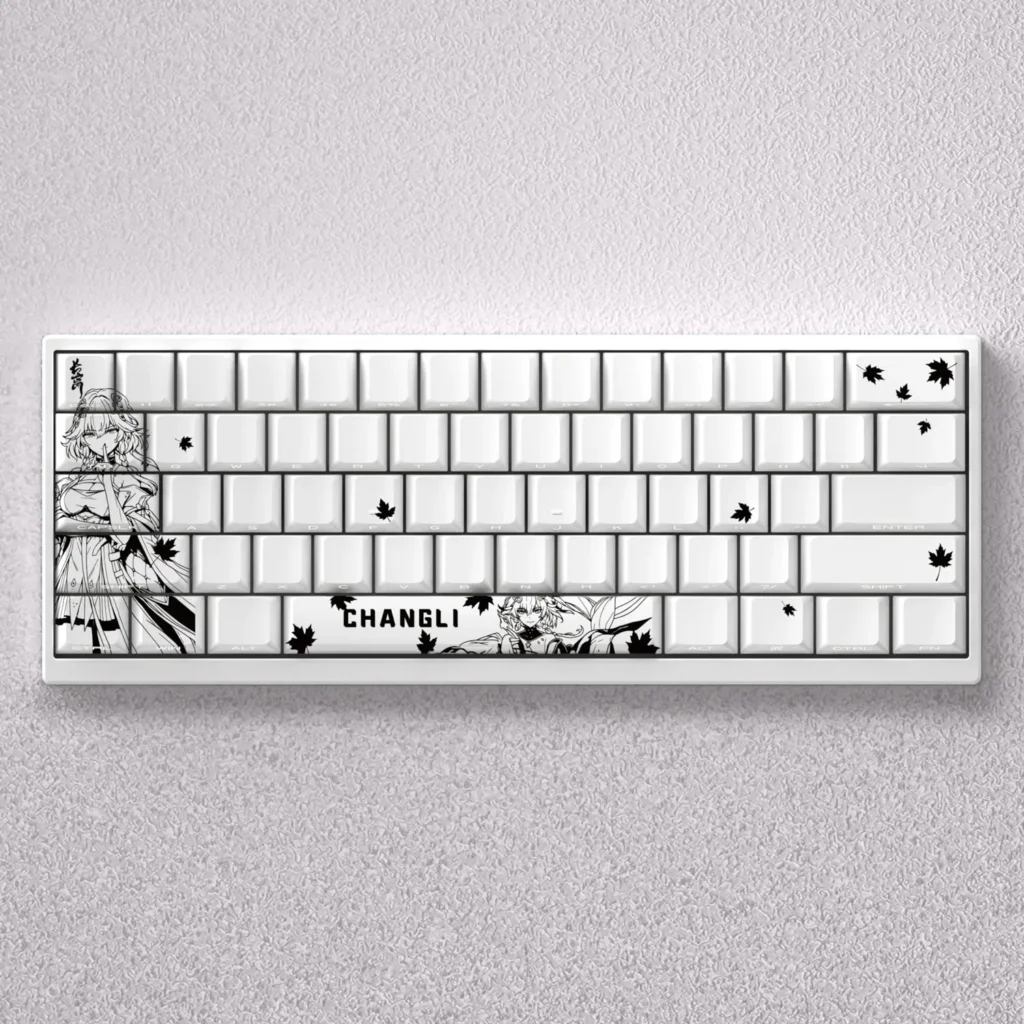 Vibrant Changli Keycap Set viewed from multiple perspectives, revealing the exquisite gaming character design and ethereal details.