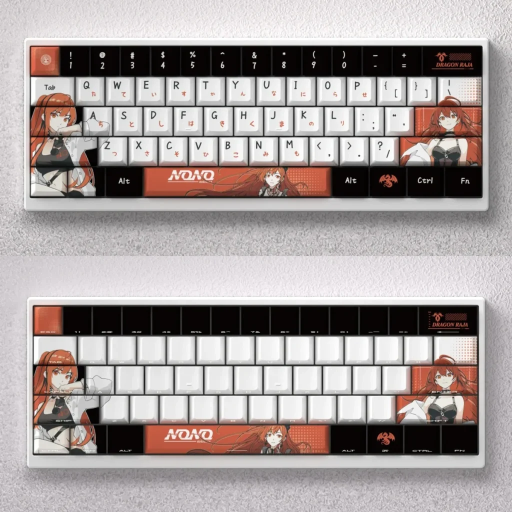 Enchanting Chen Motong Keycap Set for mechanical keyboards, featuring vibrant Dragon Raja anime art and exclusive PBT front-printed legends.