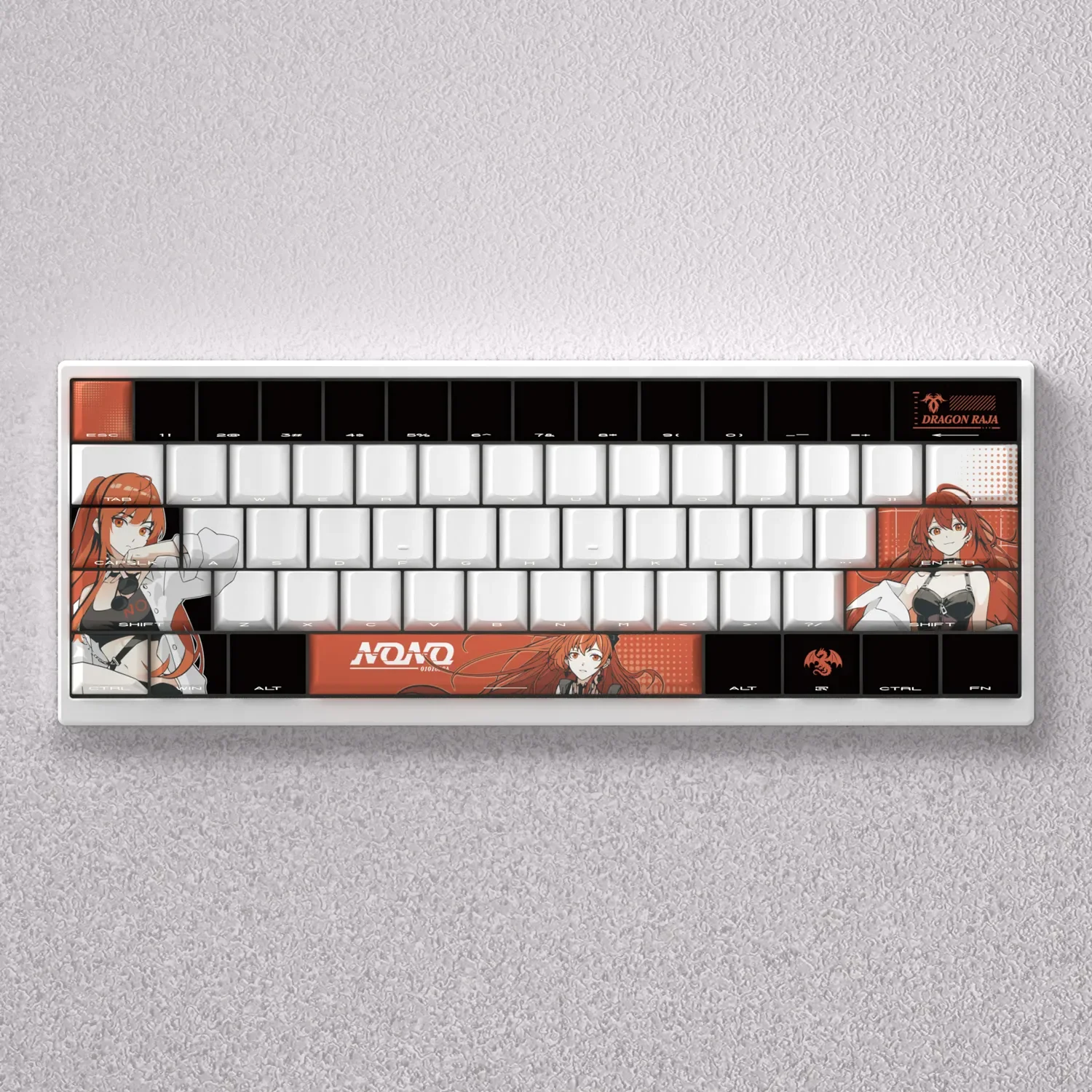 Showcase of the enchanting Chen Motong Keycap Set, featuring vibrant Dragon Raja anime art and crisp front-printed legends from multiple angles.