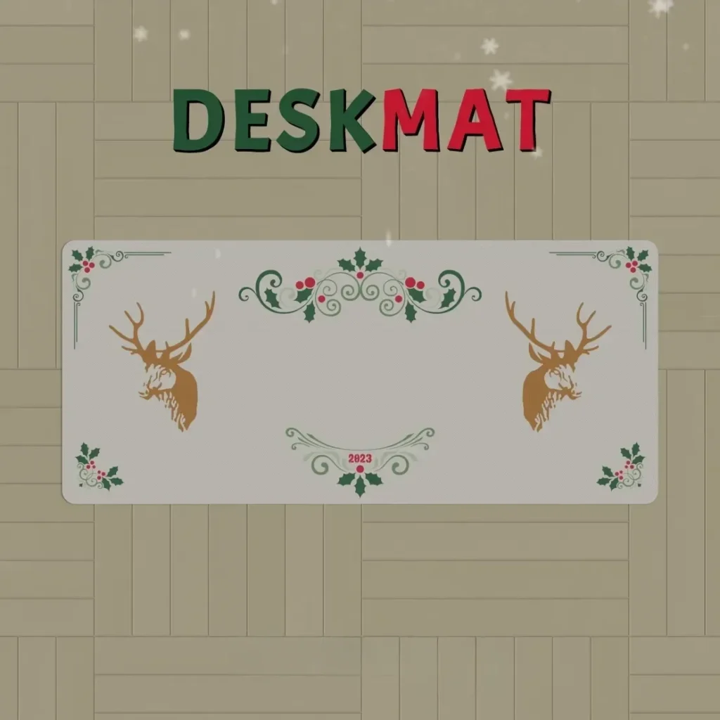 Festive Christmas Deskmat showcasing vibrant holiday artwork on a smooth, durable rubber surface, perfect for cozy winter wonderland desk cheer.