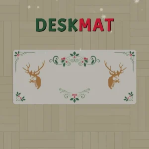 Festive Christmas Deskmat showcasing vibrant holiday artwork on a smooth, durable rubber surface, perfect for cozy winter wonderland desk cheer.